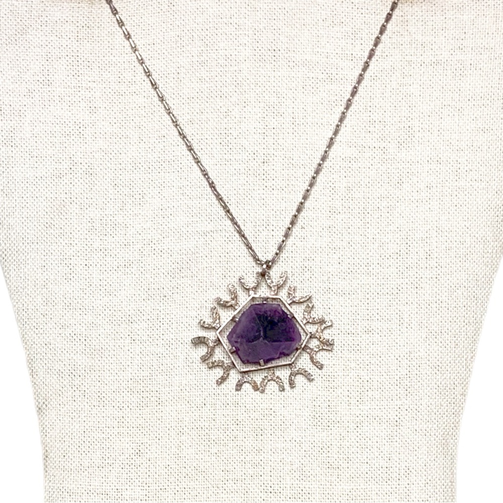 Silver Amethyst Crystal Vintage Necklace